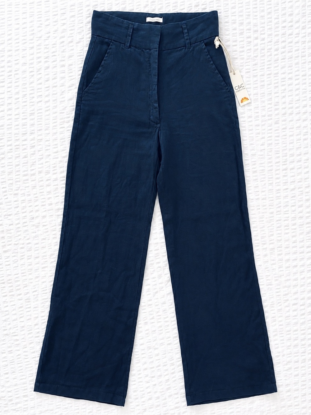 C&C California 100% Linen Wide Leg Pants Navy Blue NWT Size US 2